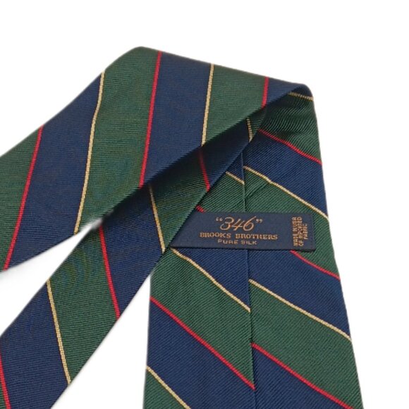 346 Brooks Brothers Silk Repp Tie Men’s 60” Green Navy Stripe Academia Classic - Picture 4 of 4